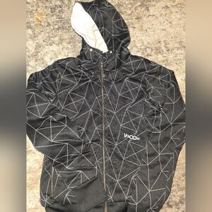 Volcom Black and Gray Geometric Zip Up Hooded Jacket Size M